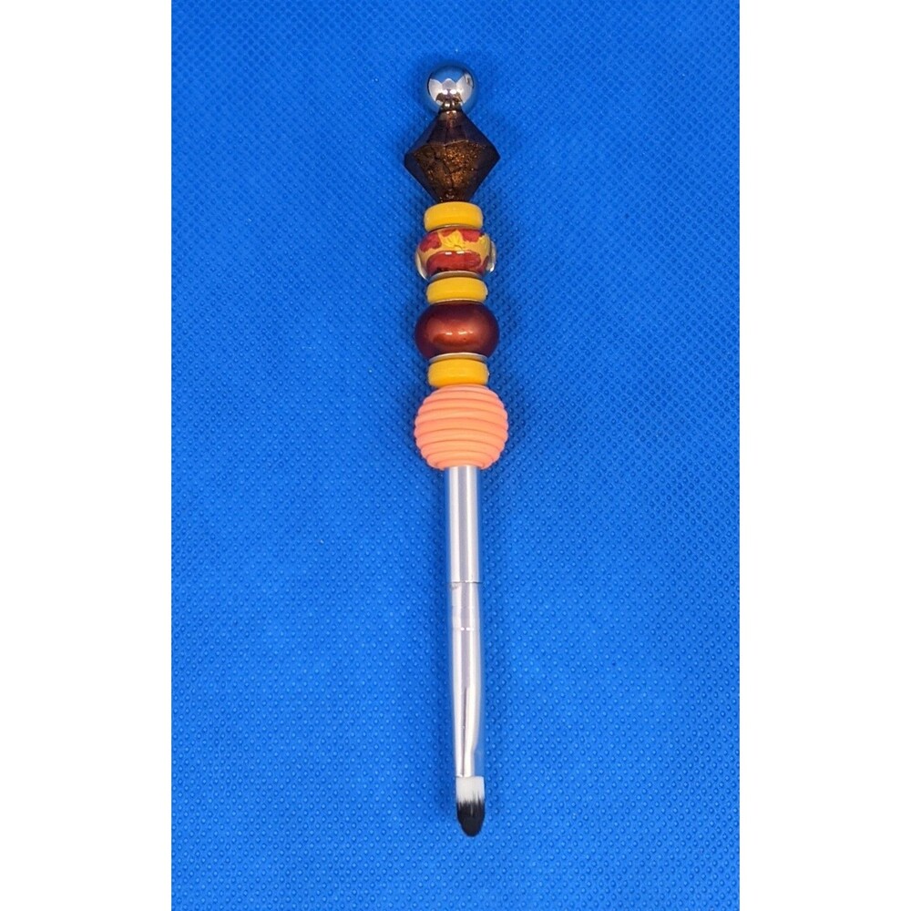 Eye Makeup Brush - Orange, Yellow, Brown, Beaded, Handmade, Gift Idea, New